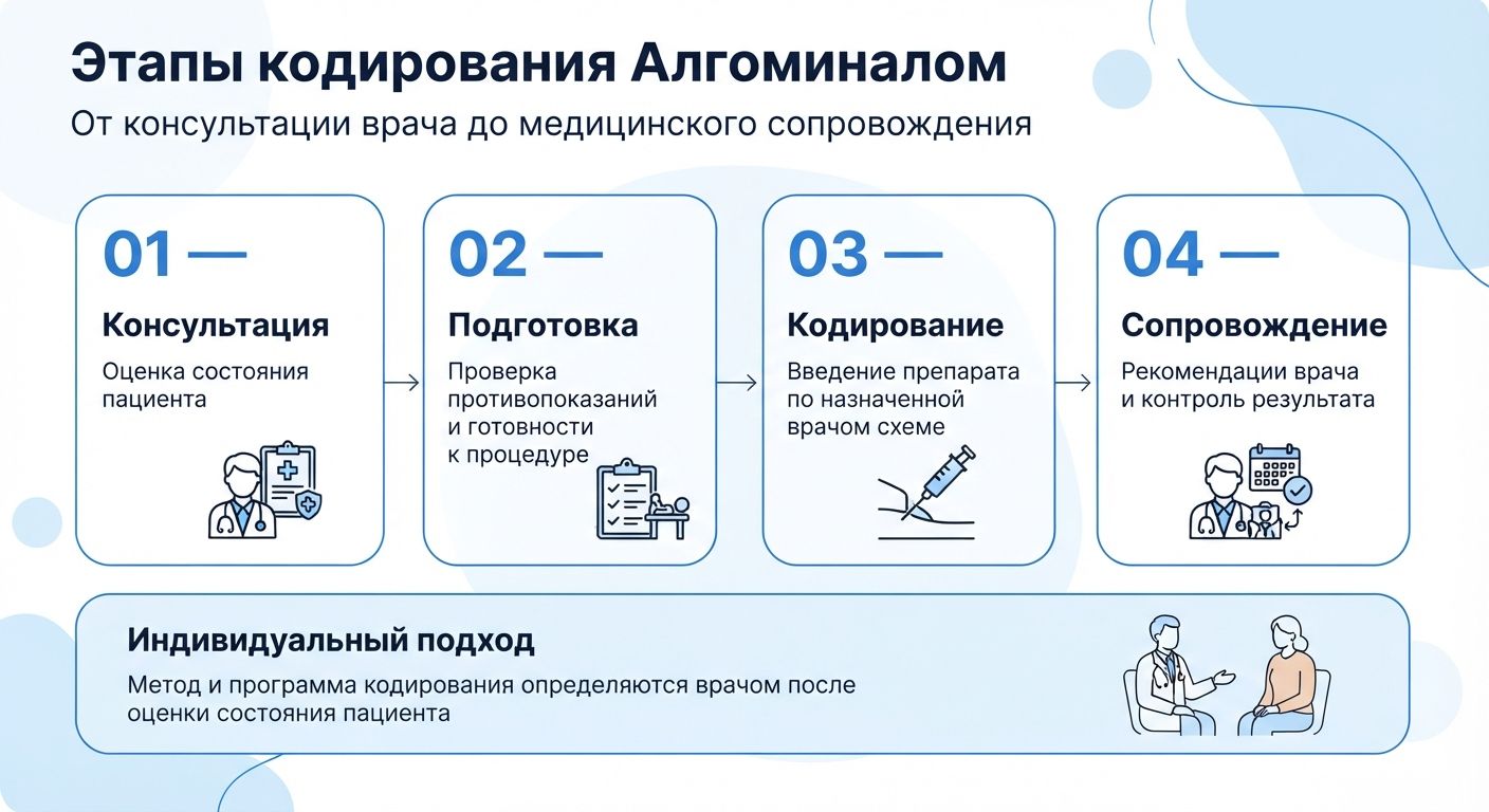 Кодирование препаратом «Алгоминал» в Котельниках инфографика